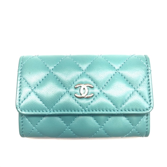 CHANEL Handbags - Authentic Chanel Turquoise Quilted Card Holder